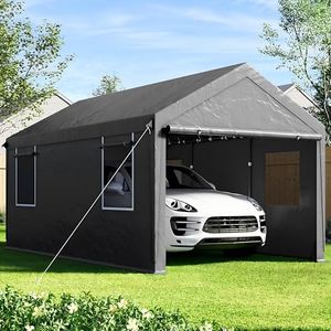 SANWAY 10'x20' Heavy Duty Carport with Removable Sidewalls & Doors, Portable Carport Canopy with Roll-up Ventilated Windows, Gray