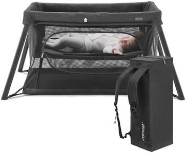 Gromast Travel Crib for Toddler, 2 in 1 Portable Crib for Baby Travel, Lightweight Playpen Foldable Playard with Soft Mattress, Easy to Carry Baby Travel Bed for Outdoor, Indoor (Black)