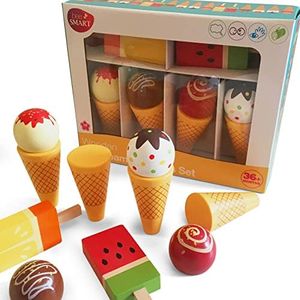Set di gelati da gioco in legno, con coni e ghiaccioli finti giochi di ruolo per bambini, gelati magnetici intercambiabili, cibo fantasioso per bambini, regali di compleanno per ragazzi e ragazze
