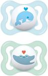 MAM Mini Air Pacifiers, Sensitive Skin Pacifier 0-6 Months for Breastfed Babies, Baby Boy Pacifiers, 2 Count (Pack of 1), Designs May Vary