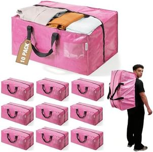 WORKPRO 10 Pack Extra Large Moving Bags with Zippers & Carrying Handles Backpack Straps, Heavy-Duty Storage Tote for Space Saving Moving Storage (Pink)