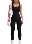 Womens Workout Rompers Jumpsuits Seamless Ribbed Yoga Gym One Piece Sleeveless Square Neck Tank Top Leggings Unitard