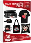 30 Sheets Heat Transfer Paper for Black and Dark Fabric, 8.3 x 11.7" Iron-on Transfer Paper for T Shirt for Any Inkjet Printers, Washable, No Cracking, No Fading