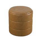 HomePop Upholstered Faux Leather Round Ottoman|HomePop Home Décor|Foot Rest Ottoman- Carmel Brown