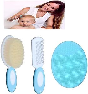 3Pcs Baby Goat Hair Brush and Comb,Baby Soft Bristles Brush and Comb,Silicone Cradle Cap Brush,Baby Non-Scratch Round Teeth Comb,Baby Brush and Comb,Baby Bath Silicone Brush,Cradle Cap Brush and Comb