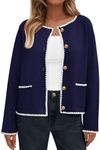 LILLUSORY Womens Cardigan Sweater Fall Outfits Clothes Fashion Trendy 2024 Jacket Blazer Lady Outerwear Button Down Lightweight Coat Navy Blue L