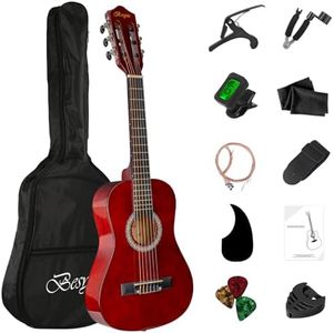 BESYOU 30in Beginner Kids Acoustic Guitar Basic Starter Kit Tuner Capo Strings Winders Strap Picks Student Youth Toddler Guitar Pickguard with Gig Bag Brown