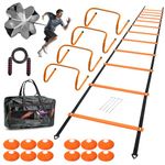 Agility Ladder Speed Agility Training Equipment, 1 Agility Ladder 20ft,4 Hurdles,12 Training Soccer Cones,1 Jump Rope,1 Running Parachute,1 Carrying Bag, Agility Training Equipment for Kids Youth Adul