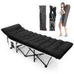Warmiehomy Oversized Camp Bed for Adults with Thick Pad, Folding Camping Cot with Carry Bags, Durable Sturdy Travel Cot, Portable Tent cot for Fishing, Hiking, Truck, Beach, Supports 616 lbs (Black)