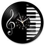 KingLive Vinyl Wall Clock Music Decorations, Music Notes Vintage Wall Art -Gift for Musical Lovers - 12” Black Rock and Roll Record Wall Clock for 50's Theme Party Music Party Favors Decor