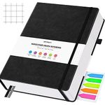 OFFIGIFT Squared Paper Notebook A5, 312 Numbered Pages Hardback Leather Journal, 100gsm No Bleed Grid Notebook with Index Pages, Graph Paper Notebook for Graphing Notes Math, 5.75" x 8.38", Black