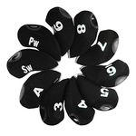 Andux Number Print Golf Iron Club Head Covers with Transparent Window 10pcs/Set Black