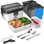 Electric Lunch Box Food Heater | Leak proof 70W Electric Heated Lunch Box with Container | Portable Food Warmer 110V/12V/24V with Cutlery Set & Ice Pack | Perfect for Car Truck Home/Office | 1.8L