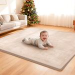 ACOMOPACK Baby Play Mat, 3.5CM Thick Memory Foam Crawling Mat, Coral Velvet Activity Rug for Tummy Time, Non-Slip Nursery Floor Mat for Toddlers, Infants, Kids (127×127cm,Beige)