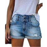 Bichingda Casual Denim Shorts for Women High Waist Frayed Hem Ripped Summer Jeans Short Hot Pants with Pockets Light Blue