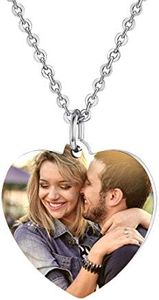 U7 Collier Femme Coeur Photo Personnalisé en Acier Pendentif Personnalisable avec Image Texte pour Fille - Collier Personnalisé Prénom