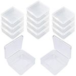 Goodma 12 Pieces Square Empty Mini Clear Plastic Organizer Storage Box Containers with Hinged Lids for Small Items and Other Craft Projects (85 x 85 x 35 mm)