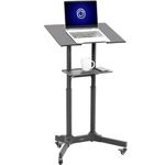 VIVO Black Steel Mobile 61cm Height Adjustable Multi-Purpose Rolling Podium, Lectern, and Laptop Workstation Desk with Storage Tray (CART-V03E)