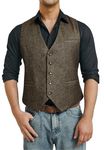 HISDERN Men's Formal Suit Vest Solid Waistcoat for Mens Herringbone Waistcoats Tweed Waistcoats Brown L