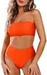 Pink Queen Women's Removable Strap Pad High Waist Bikini Set Swimsuit Orange L