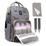 Edith & George Baby Changing Bag Rucksack or Maternity Bag, Large-Capacity Nappy Changing Bag w/Insulated Bottles Holder, Internal Key Clip and Buggy Clips, Unisex Grey Backpack for Mums or Dads