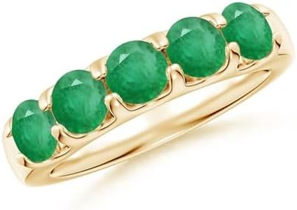 Angara Natural Emerald Wedding Band for Women | 0.51 ct Round Emerald Half Eternity Ring in Yellow Gold | May Birthday, Anniversary, Gemstone Jewelry Gift | AA | 2.1mm | Ring Size- 7