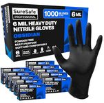 [1000 Pack] SURESAFE Industrial Grade 6 Mil Black Gloves Disposable, Nitrile Gloves Large, Latex Free Disposable Gloves, Mechanics Gloves, Cleaning Gloves, Cooking Gloves, Kitchen Gloves