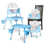 LuvLap 4 in 1 Convertible Baby High Chair with Printed Cushion, 3 Point Safety Belts, High Chair, Low Chair, Booster Chair and Table for Baby, Removable & Washable Food Tray 6 Months+, Blue