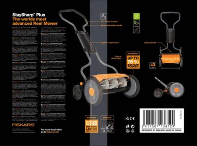 Fiskars StaySharp Plus Reel Mower – 43cm Blade-Free Cylinder Lawnmower