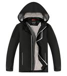 YoungSoul Boys Girls Waterproof Jackets Kids Lightweight Fleece Lined Raincoat School Coats with Detachable Hood Black 9-10 Years