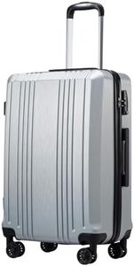 Coolife Luggage Suitcase PC+ABS with TSA Lock Spinner Carry on Hardshell Lightweight 20in 24in 28in (sliver, L(28IN))