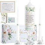 Extrogif 3 Unity Wedding Candles Set with Candle Holder for Ceremony Set, Glass Candlesticks and Pillar Taper Candles - Catholic Bible Religious Weddings Accessories