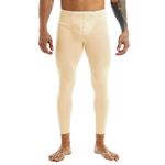 inlzdz Mens Stretchy Lingerie Bulge Pouch Thermal Pants Underwear Tights Leggings Sportswear Beige M