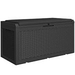 Greesum 100 Gallon Resin Deck Box Large Outdoor Storage with Seat Cushion for Patio Furniture, Garden Tools, Pool Supplies, Weatherproof and UV Resistant, Lockable, Black