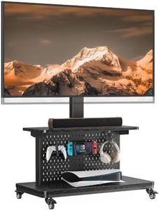 Perlegear Motorized Mobile TV Stand on Wheels, Electric Height Adjustable TV Cart for 32-80″ TVs up to 100 lbs, Rolling TV Stand with Remote Control, 4 Height Memory, ±35° Swivel with Pegboard Storage
