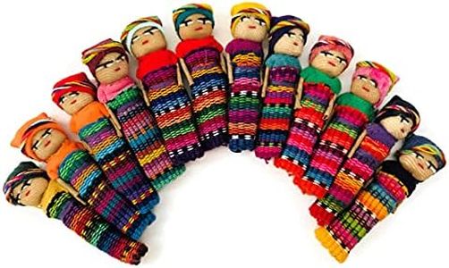 Mayan Arts 2 Inches Worry Dolls, Handmade Multicolor Figurines, Best Friends, Cute Festive Friendship Favors, Guatemala (12)