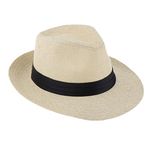 SECRET DESIRE Men Women Straw Panama Hat Fedora Trilby Cap Sombrero Sunhat Wide Brim Beige