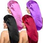 4 Pieces Satin Sleep Cap for Long Hair, Long Dreadlock Satin Sleep Bonnet Extra Large Sleeping Head Cover Wide Band Night Sleep Hat for Women