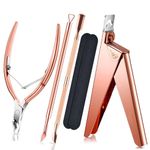 Apstour Elegant Rose Gold 6Pcs Premium Adjustable Stainless Steel Artificial Acrylic Fake False Nail Tip Clipper Cutter Trimmer Manicure Pedicure Sharp Blade Clip Tool