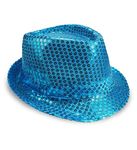 Mozlly Glamorous Light Blue Fedora Disco Hat ââ‚¬â€œ Unisex Retro Funky Costume Sequin Hat, Party Prop, Favor, Novelty Accessory ââ‚¬â€œ Sequined Hat Accessories - 11 Inch