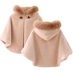 Proumhang Girls Hooded Cape Cloak,Winter Warm Outdoor Shawl Poncho,Hoodie Coat Jacket,Princess Capelet Wrap,Khaki,110