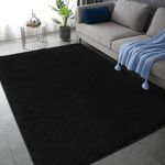 Black Rug 120x170 cm Rugs Living Room, Super Soft and Shaggy Rugs for Bedroom, Modern Plain Thick Pile Carpet Area Rugs Machine Washable Anti-Slip