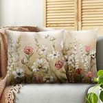 ADJUVANT Flowers Pillow Covers Farmhouse Throw Pillow Covers Set of 2 45x45 CM Modern Floral Blossom Cushion Covers for Sofa Couch Square Coze Soft Pillowcase with White Red Yellow Wideflowers