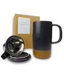 Mora Ceramics Large Tea Mug with Loose Leaf Infuser and Ceramic Lid, 18 oz, Portable, Microwave, Dishwasher Safe, Tall Coffee Cup - Rustic Matte Ceramic Glaze, Modern Herbal Tea Strainer, Nightwaves