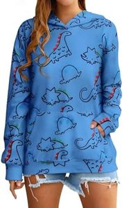 RMCMS Women Dinosaur Funny Hoodie Sweatshirt Pocket Crewneck Casual Loose Cute Tops Long Sleeve Hoodied Pullover Shirt Blue