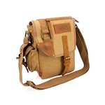 GEARONIC TM Men Military Canvas Messenger Shoulder Sling Belt Crossbody Travel Hiking Bag Satchel, Khaki, S