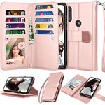 Njjex for Moto E Case 2020, for Motorola E 2020 Wallet Case 6.2", [9 Card Slots] Luxury PU Leather ID Credit Card Holder Folio Flip [Detachable] Kickstand Magnetic Phone Cover & Lanyard [Rose Gold]