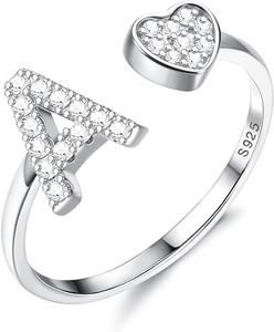 Diamday Plata de Ley S925 Ajustables Iniciales Anillos Mujeres Niñas Corazón Apilables Alfabeto Anillos Personalizado Capital Letra Anillo Inicial Joyería Regalos para Cumpleaños Navidad San Valentín