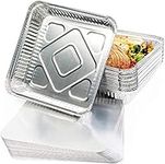 MATANA - 25 9" Aluminium Tin Foil Roasting Trays with Lids 23cm / 1300ml - Square Cooking Baking Broiling Oven Freezer Safe Tray for Party Food Serving Takeaway Storage Catering Containers with Lids