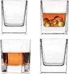 Kemstood Whiskey Glasses for Men | Set of 4 (7.7 Oz) - Weighted & Durable Rocks, Unique Square Glasses for Whisky, Bourbon - Stylish & Sturdy Whiskey Gifts for Men - Aesthetic Old Fashioned Glasses